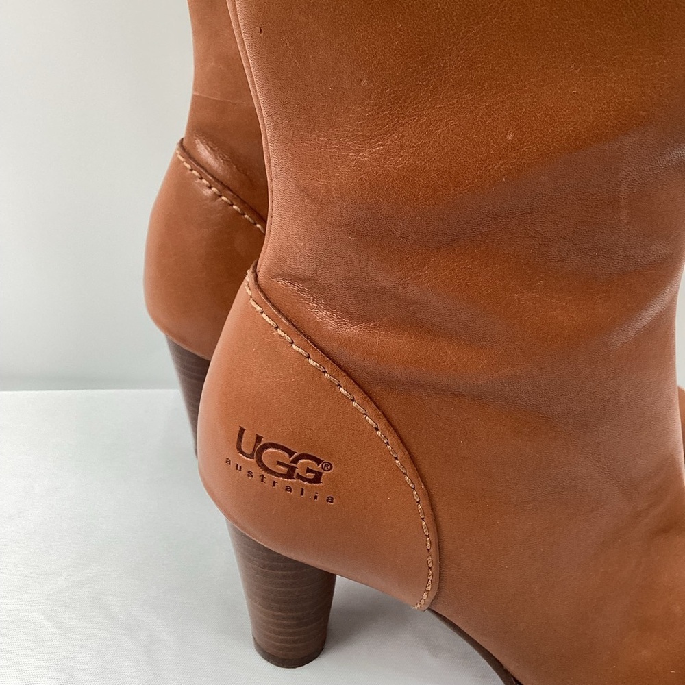 UGG Women's Tall Tan Leather Heeled Boots - Picture 5 of 16